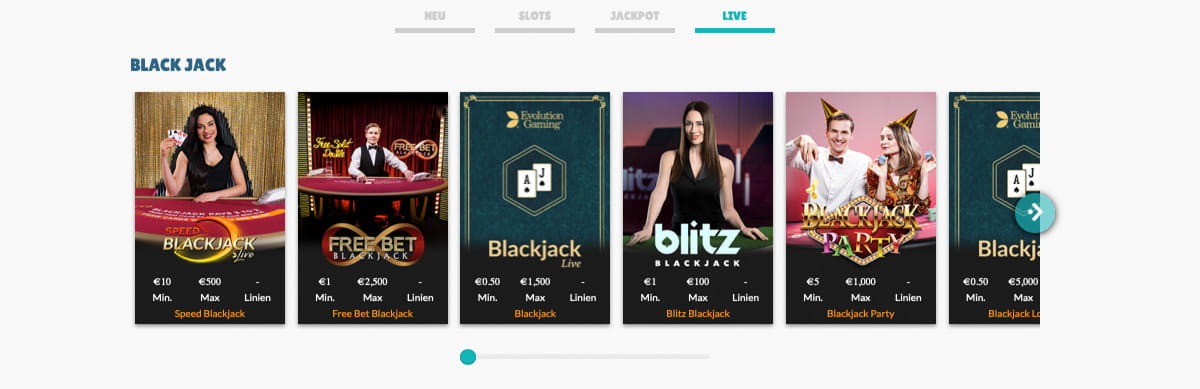 Live Casino mit Spielen von NetEnt und Evolution Gaming