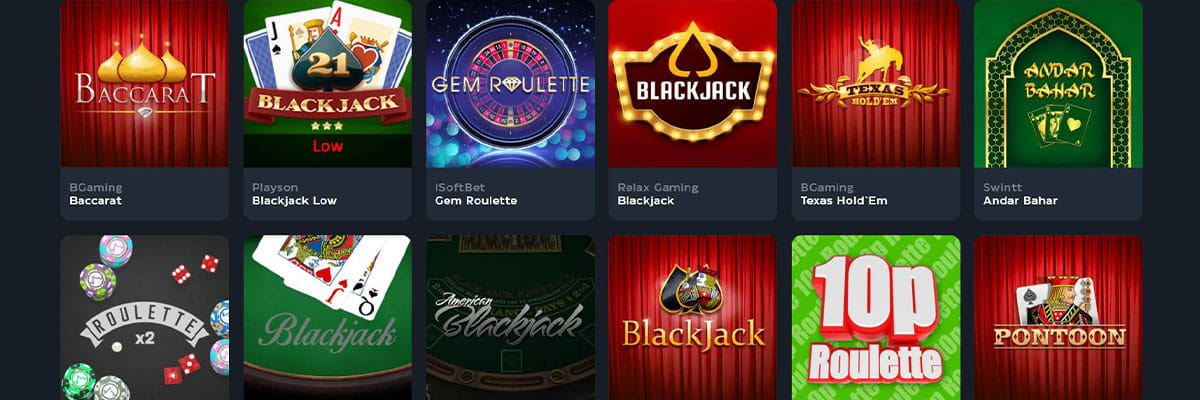Die Tischspiele im Gslot Casino.