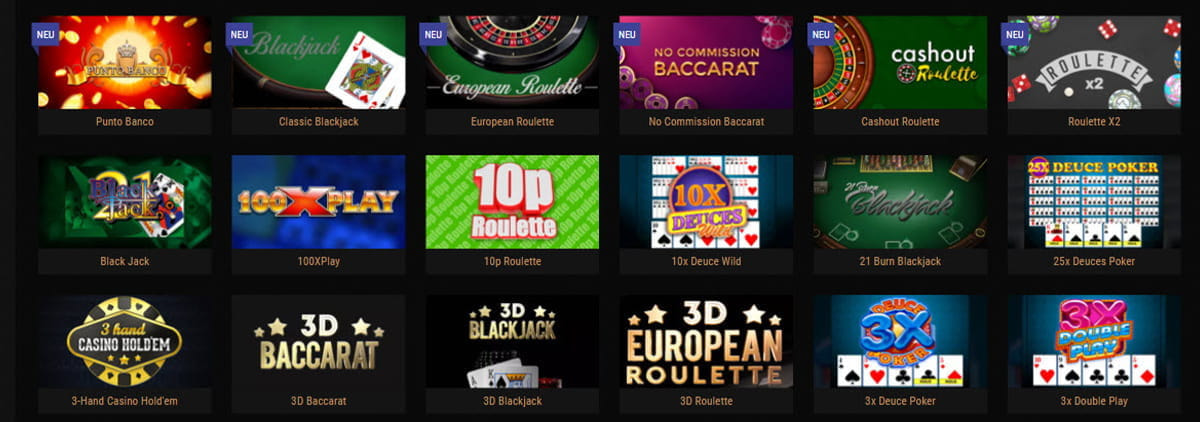 Die Tischspiele im King Billy Casino.