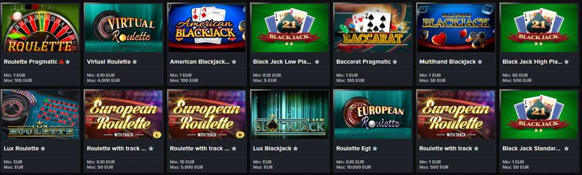 Im Mozzart Casino findet ihr eine kleine Auswahl an Roulette und Blackjack Spielen.