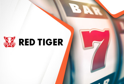 Das Red Tiger Logo und ein Slot Symbol.