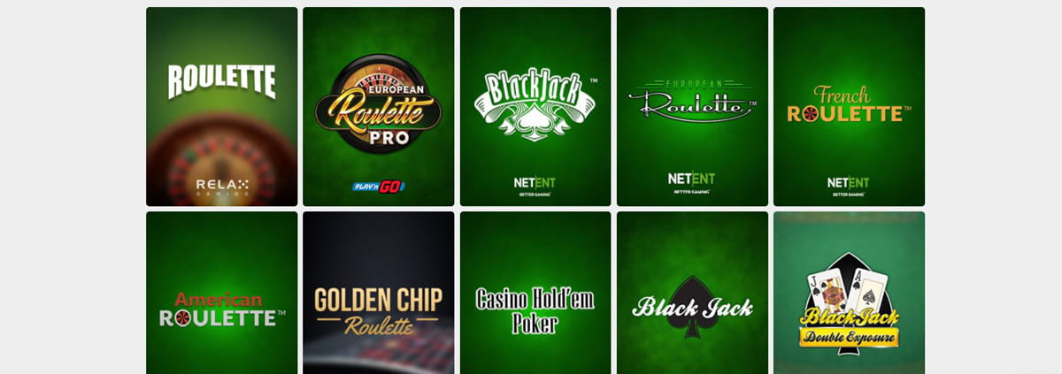 Eine kleine Auswahl mit Logs der Tischspiele wie European Roulette, Casino Hold’em Poker oder Blackjack im Scatters Casino.