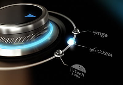 Wählregler zur Auswahl von Optionen inklusive MGA, eCOGRA und iTech Labs.