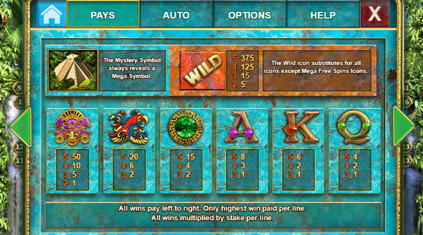 Der Auszahlungstabelle von Temple Quest Spinfinity