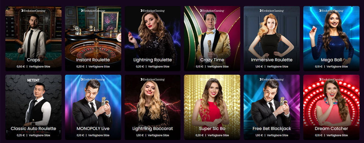 Die Tischspiele des Boom Casino.