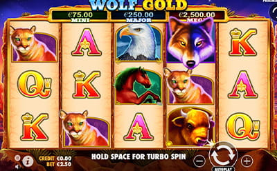 Das Automatenspiel Wolf Gold im WildPharao Casino.