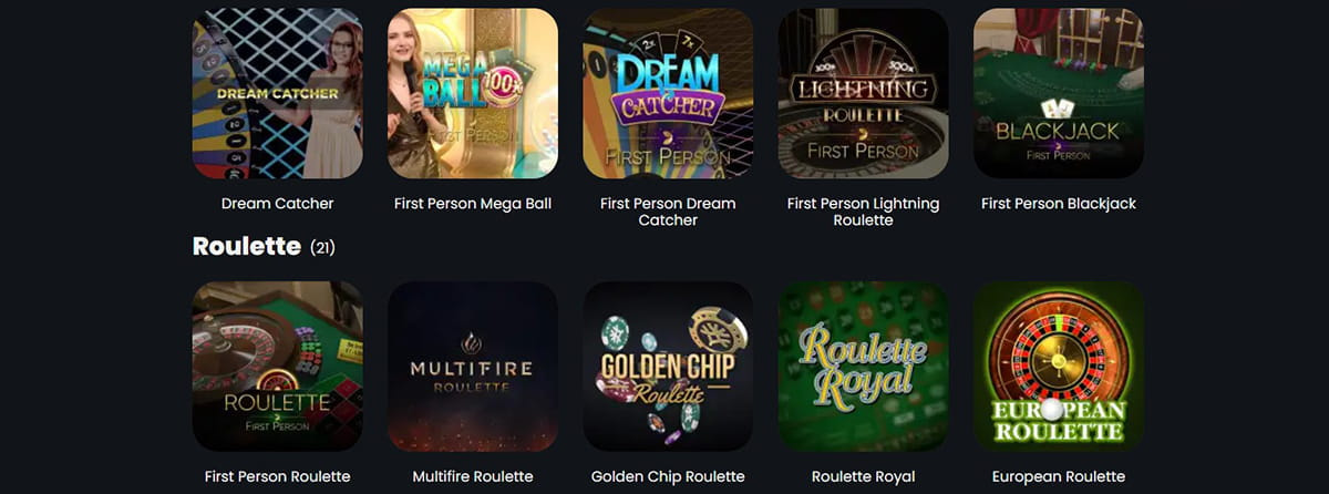 Eine kleine Auswahl der Tischspiele im Winny Casino.