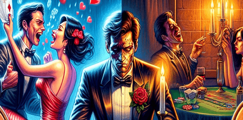 Ein glückliches und ein unglückliches Paar beim Glücksspiel.