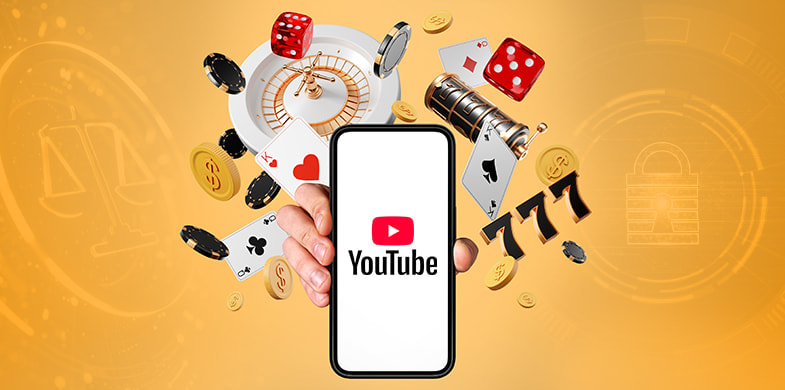 YouTube-Logo mit einem Hintergrund, der auf Glücksspiel-Richtlinien hinweist.